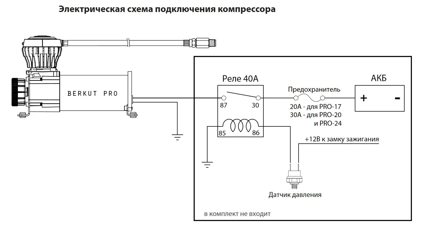 Распайка для компрессора Реле, датчик давления BK 150. Включение 8 bar. Выключение 10 bar.: купить недоро