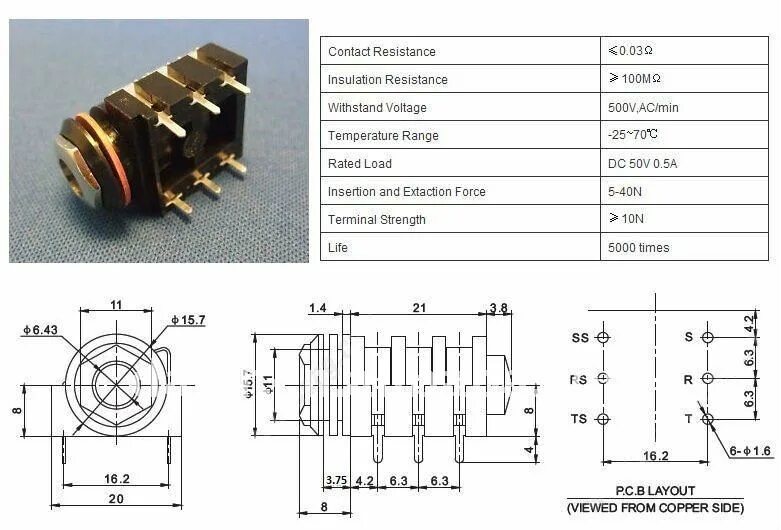 Распайка джек гнезда Pj-644c Pcb Стерео Переключатель Jack 6,3 Мм - Buy Джек 6,3 Мм Джек 6,3 Мм Джек 