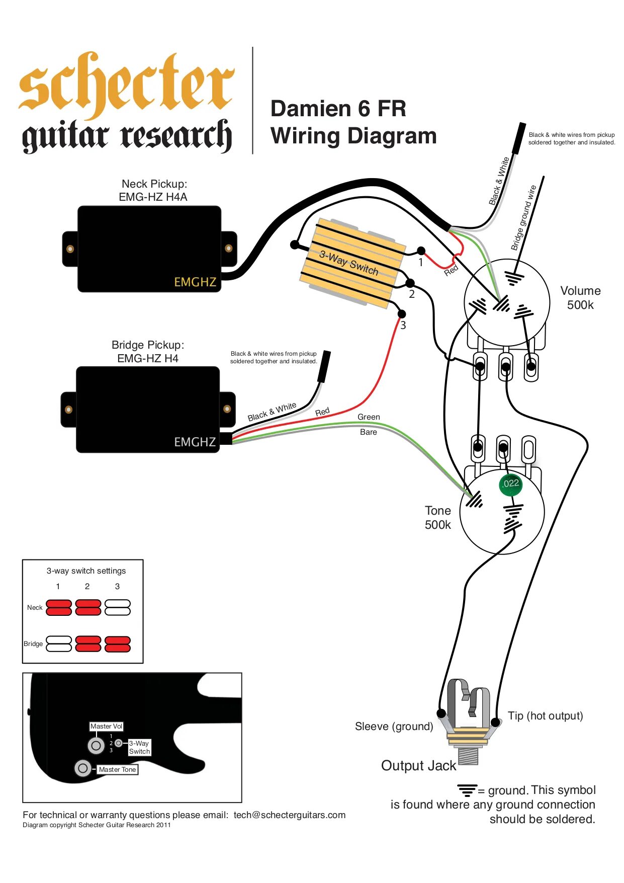 Распайка emg Emg Hz Pickups Wiring-diagram