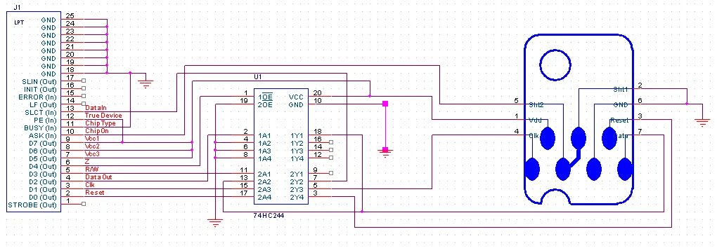 Распайка epson Прошивка SCSI суперавточипов - схема программатора и программа.