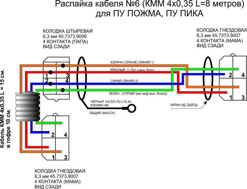 Распайка кабеля Кабель № 6 соединительный. УРАЛИНТЕЛКОМ