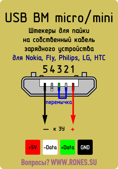 Распайка кабеля мини usb Ответы Mail.ru: Зачем нужна перемычка между + и - data на микро юсб?