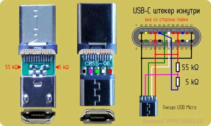 Распайка кабеля usb type c 4 контакта USB 3.1 Type-C. Коротко и ясно Штекеры, Электротехника, Электроника