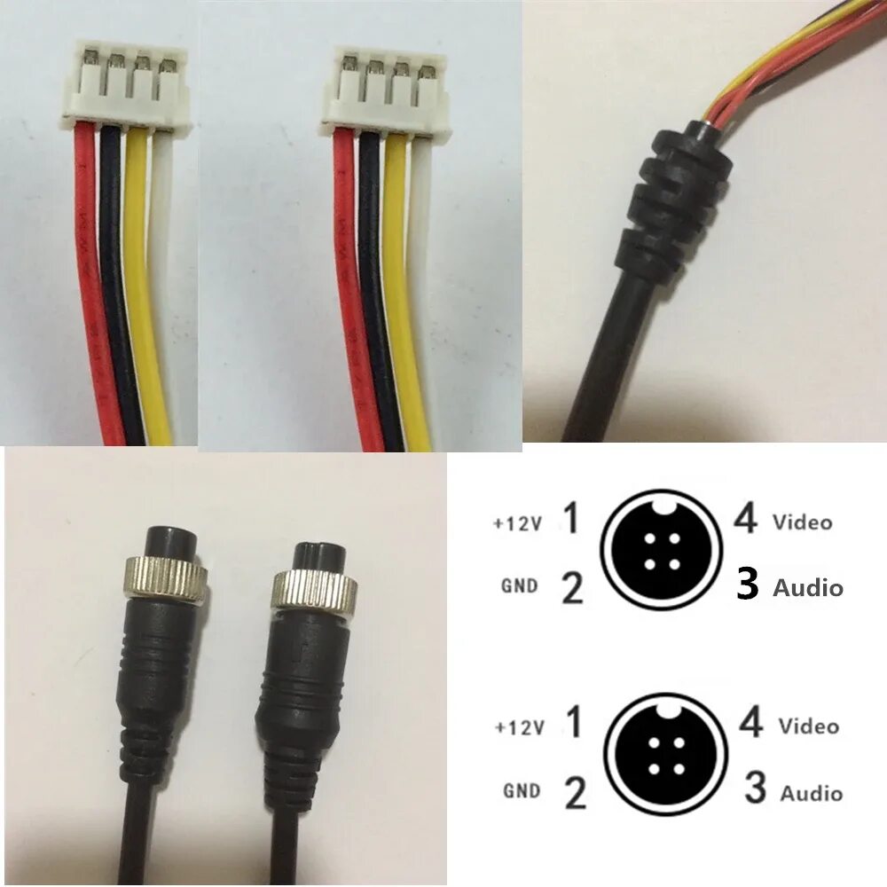 Распайка камеры видеонаблюдения Aviation female connector cable, 4pin to MDVR, Black Cable for CCTV car Camera T