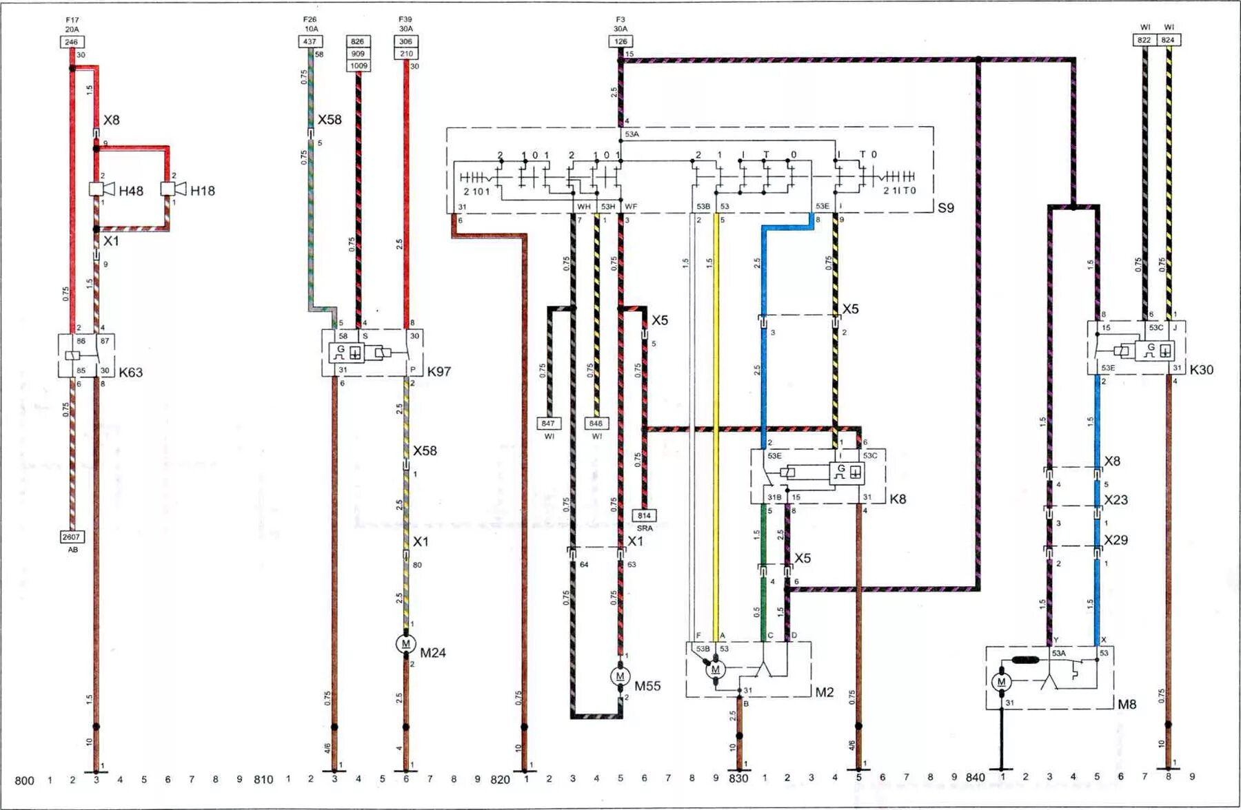 Распайка опель разметка pdf Diagram 24. Horn, glass cleaner (without rain sensor), headlight washer (Opel Om