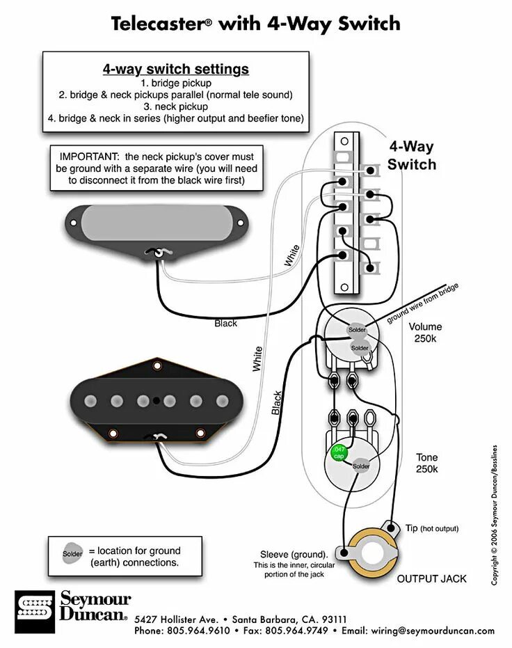 Распайка telecaster Tele Wiring Diagram with 4 way switch Telecaster, Telecaster custom, Fender tele