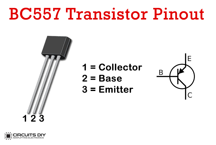 Распайка транзистора BC557 PNP Transistor Pinout Transistors, Electronics circuit, Electrolytic capac