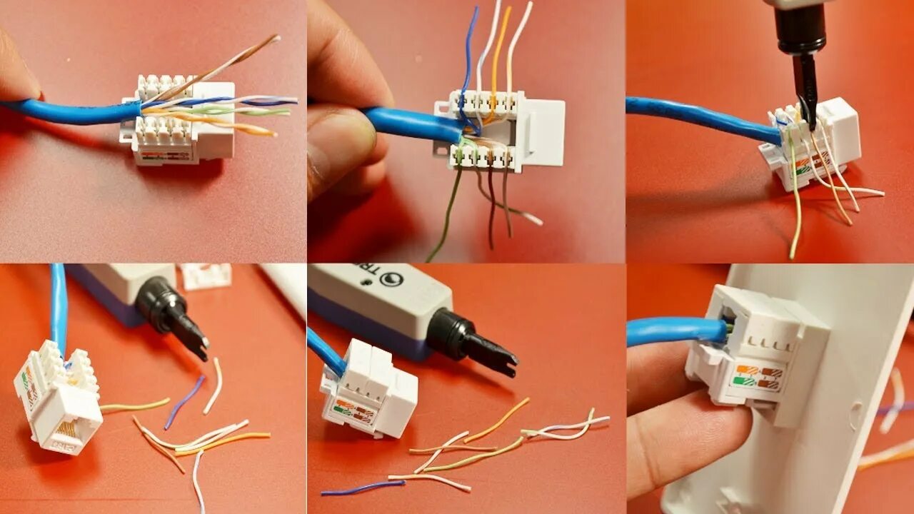 Распайка в квартире How to Cable a Computer Jack, RJ45, Cat.5E Step by Step Process - YouTube