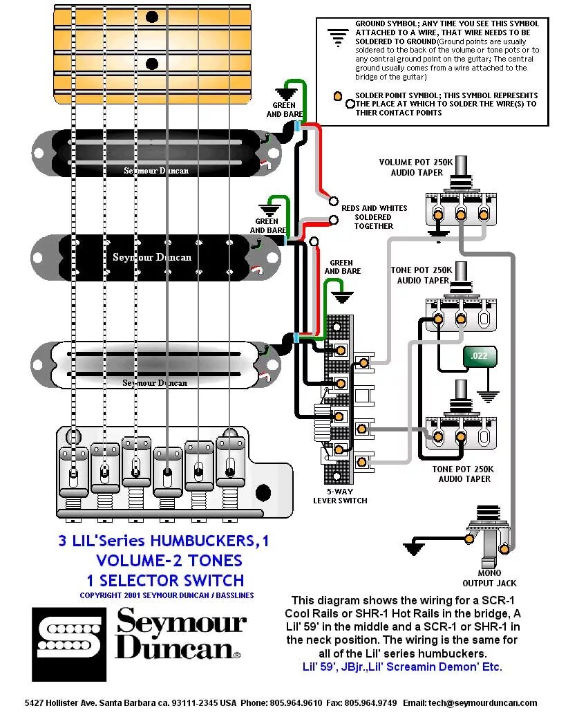 Распайка земли на гитаре Схемы распайки Seymour Duncan