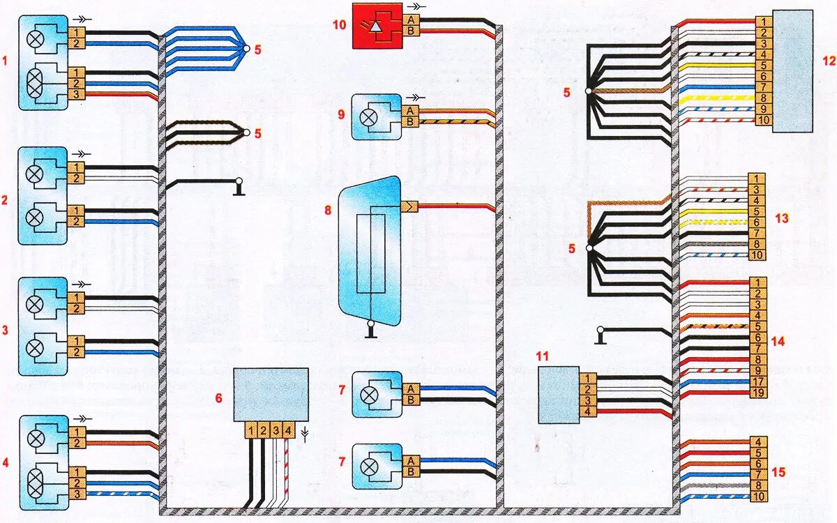 Распайка жгутов Схема соединений заднего дополнительного жгута проводов Lada Vesta ВАЗ-2180