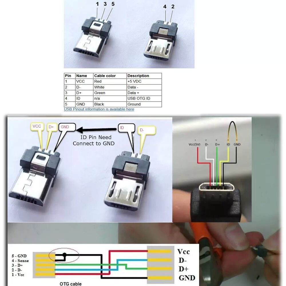 Распайку микро усб Схема распайки micro usb