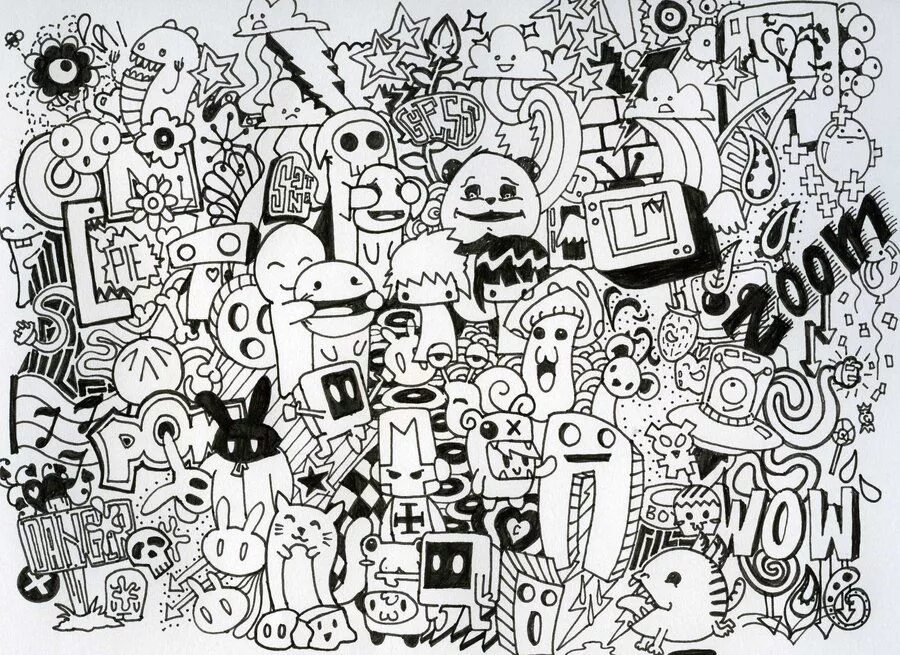 Распечатать черно белое фото Doodle Collab Doodle art designs, Doodle coloring, Doodle art