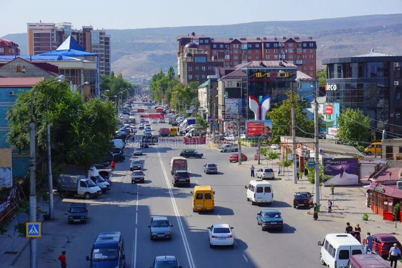 Распечатка фото махачкала View of the City of Makhachkala from Above. City Street with Cars and Public Tra