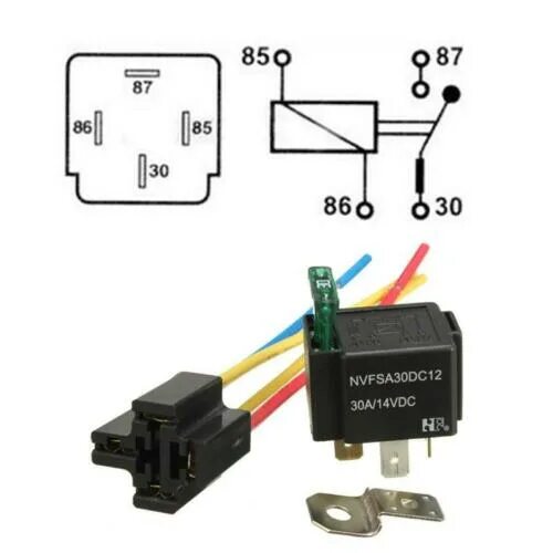 Распиновка 4 контактного реле 12в 12V Relay 4 pin with Socket Base/Wires/fuse Included 30A Amp SPST High Quality e