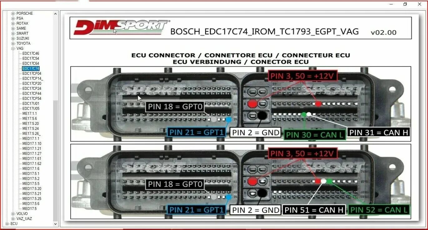 Распиновка блока бош ПРОГРАММНОЕ ОБЕСПЕЧЕНИЕ ДЛЯ ВЫВОДА КОНТАКТОВ ECU BOSCH MEDC17 2021 eBay