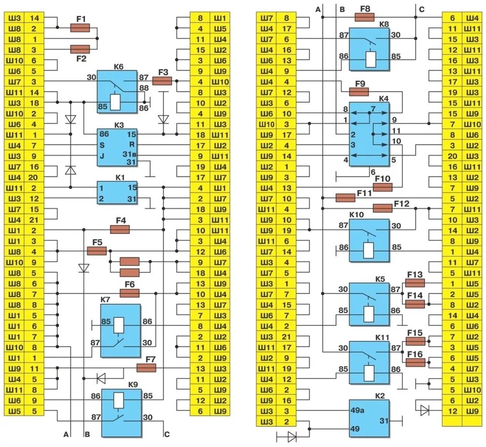 Распиновка блока предохранителей ваз 2114 Замена монтажного блока (ЧЯ) старого образца на новый - Lada 2108, 1,5 л, 1988 г