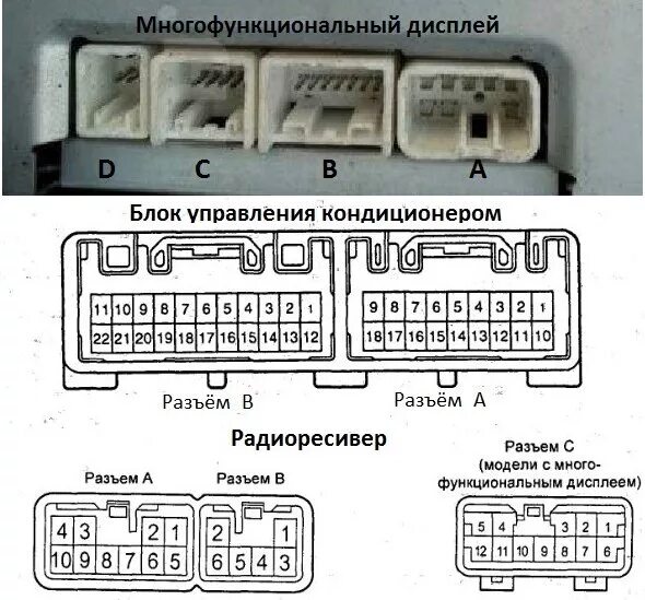 Распиновка блоков климат контроля Подключение Multivision (монитор штатный) Mark 2 - Toyota Mark II (110), 2 л, 20