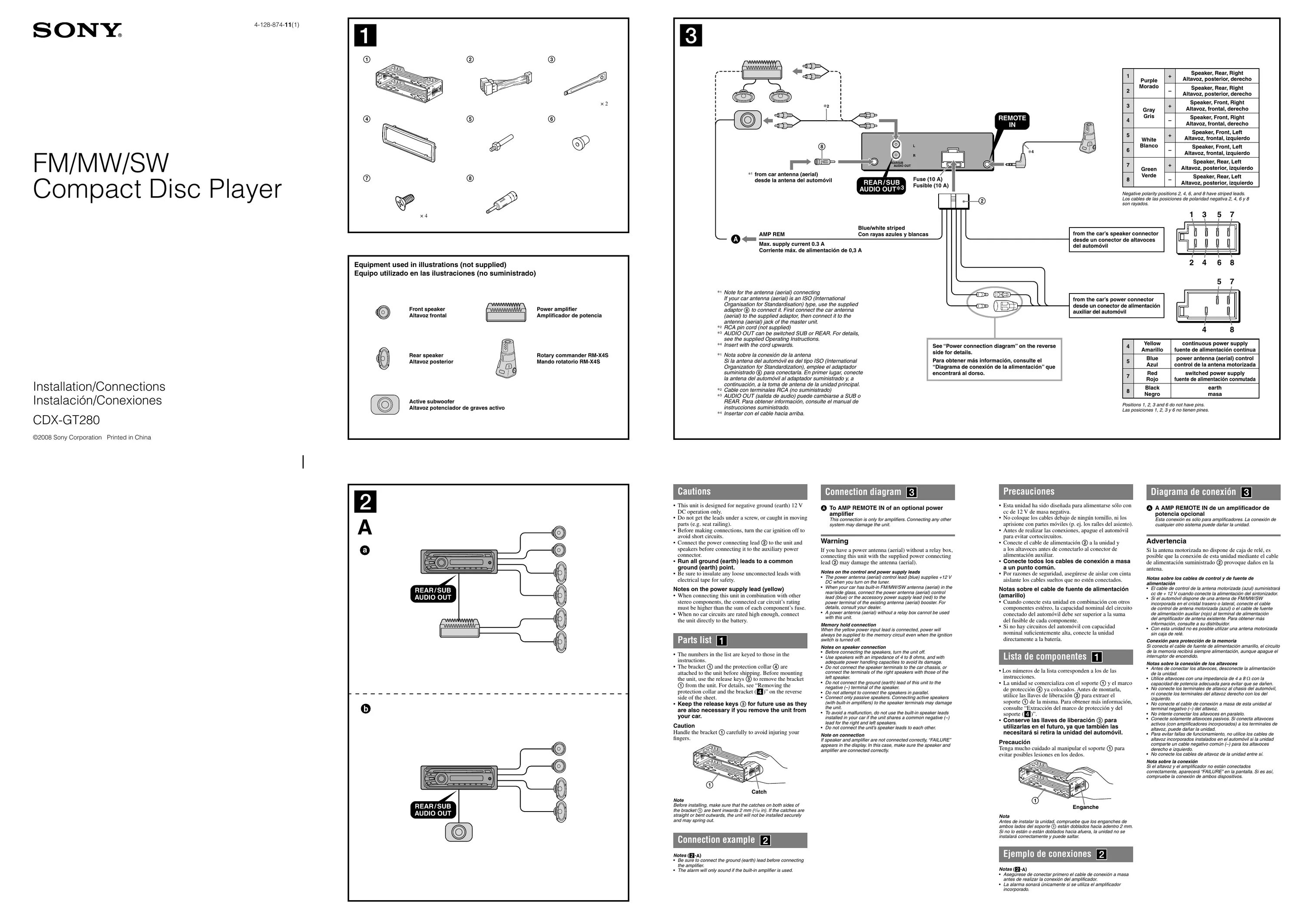 Распиновка cdx Sony CDX-GT280 Installation Guide Manualzz