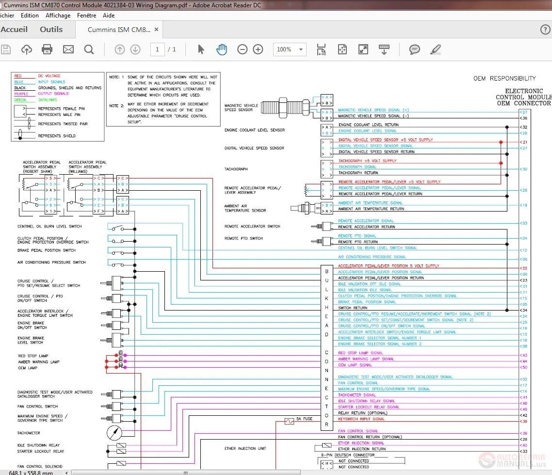 Распиновка cummins Cummins ISM CM870 Control Module 4021384-03 Wiring Diagram Auto Repair Manual Fo