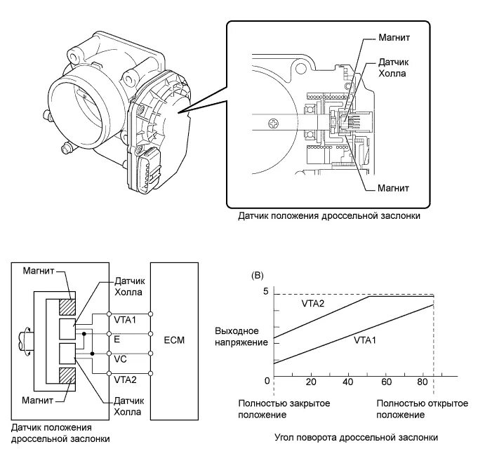 Распиновка датчика положения дроссельной заслонки Датчик положения дроссельной заслонки - регулировка, проверка, неисправности + В