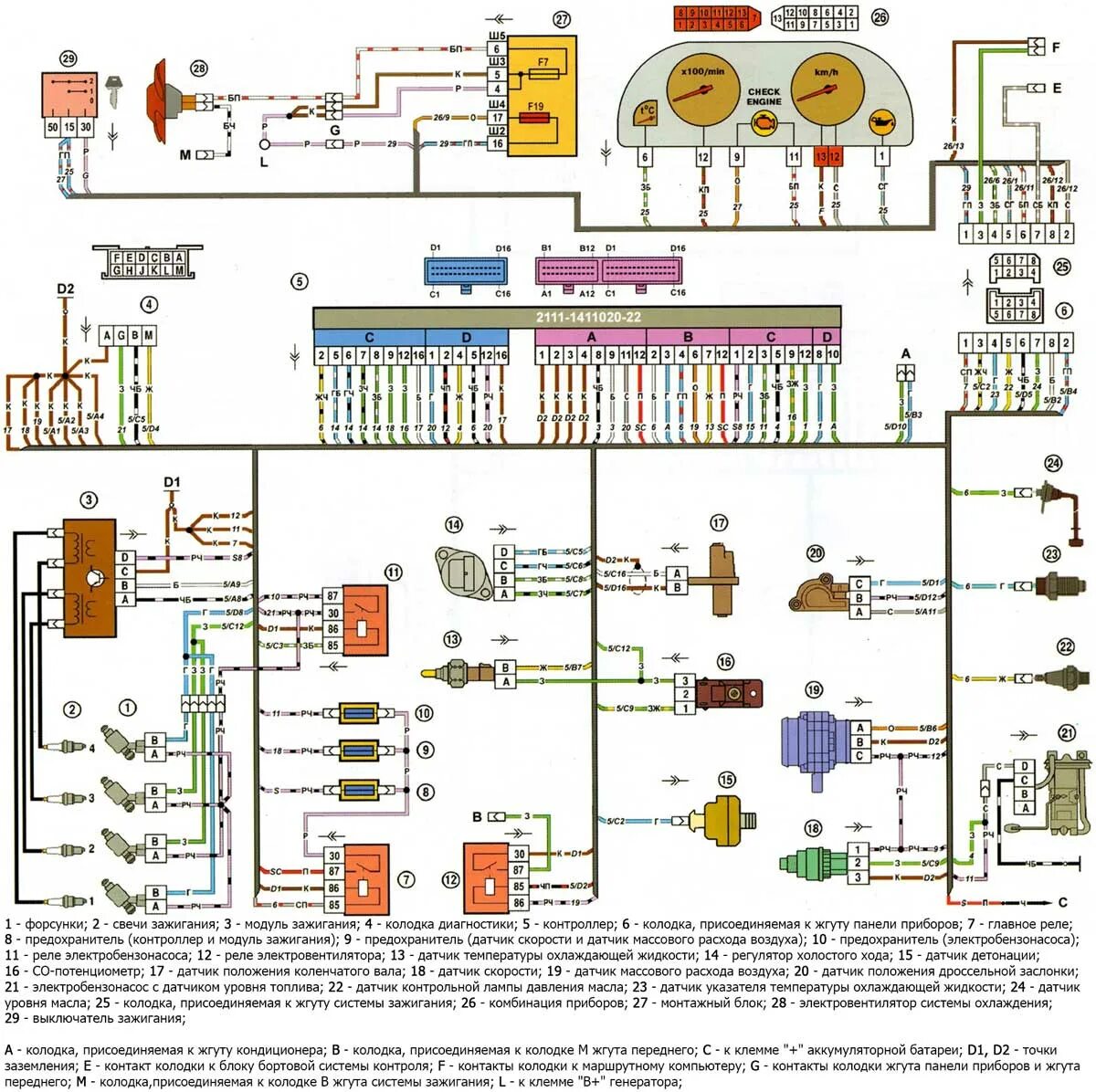 Распиновка датчиков 2110 Схема ВАЗ 2110