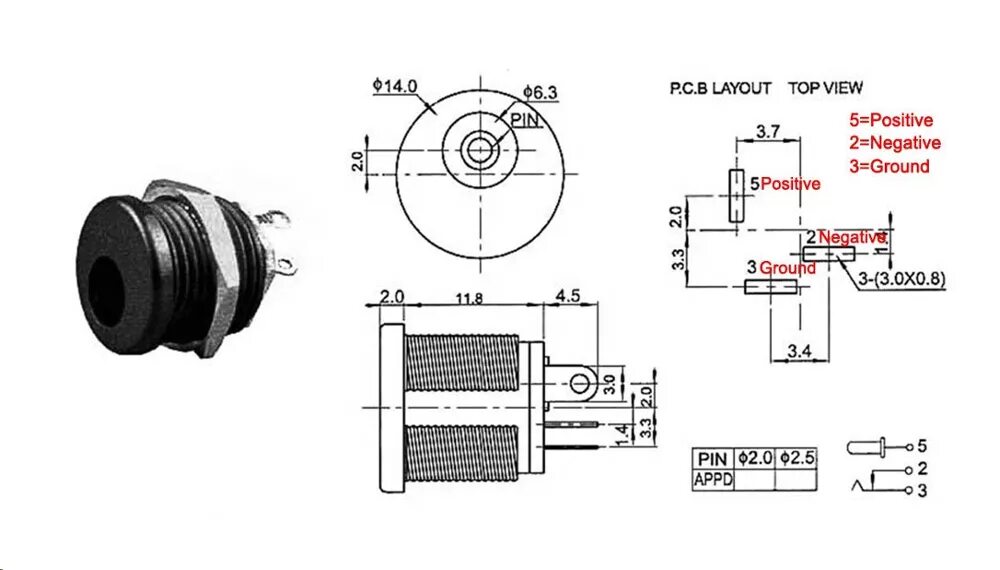 Распиновка dc Dc Jack And Socket 2.1mm X 5.5mm Male Plug + Female Socket Panel Mount Jack Dc C