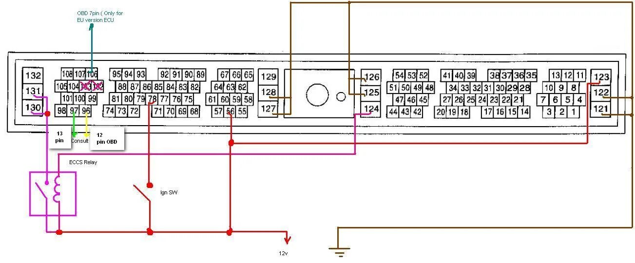 Распиновка ecu Nissan Cima FGY33, engine VH41DE, ECU 23710-3H110 MEC-G260 - отключение иммобила