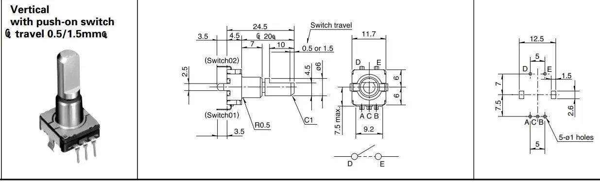 Распиновка энкодера (2PCS) EC11E15244B2 pulse encoder with switch position 30 15 20 shaft length enc