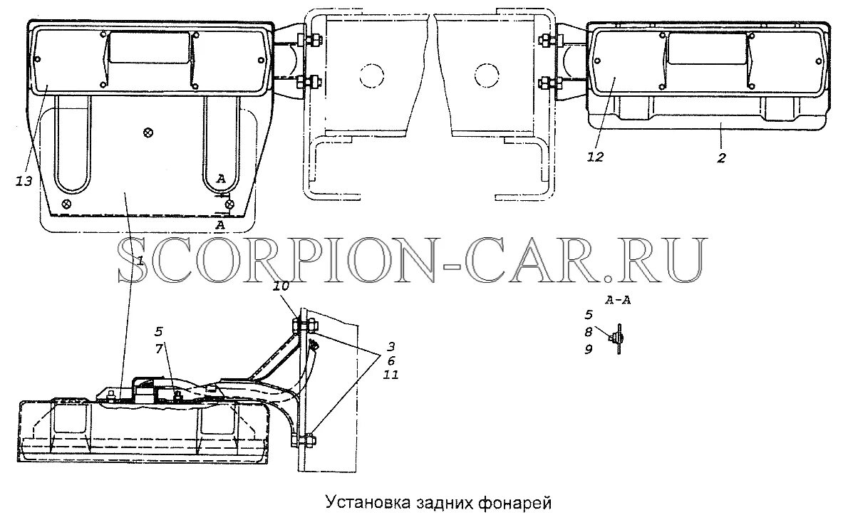 Распиновка фонаря камаз КАМАЗ 53229 Установка задних фонарей 5410-3716002