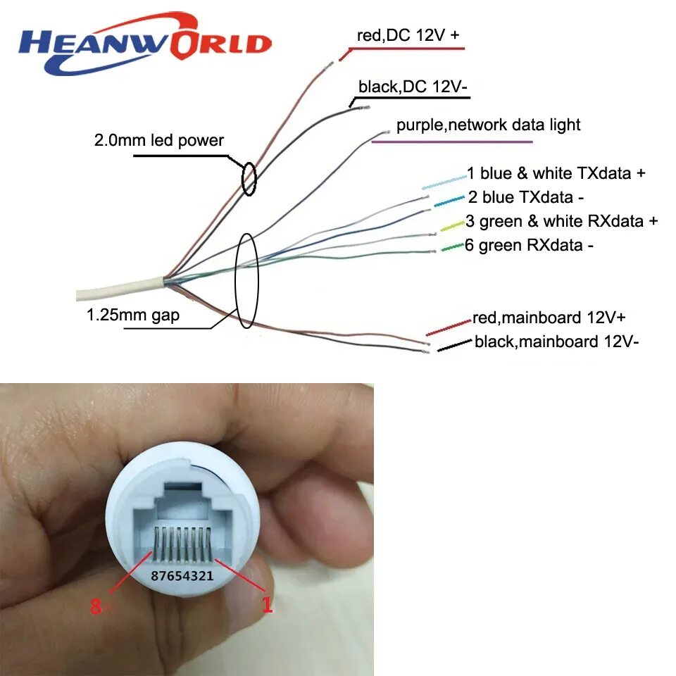 Распиновка ip камеры Кабель для камеры Heanworld PoE, для замены обычной ip-камеры на PoE, кабель PoE