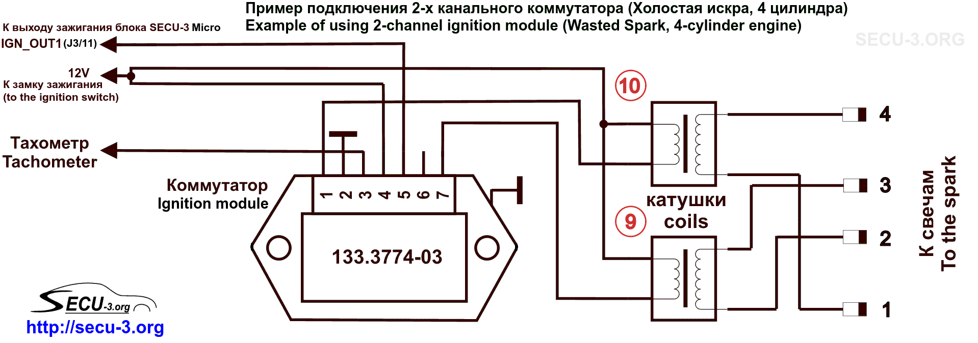 Распиновка катушки зажигания Блок МПСЗ SECU-3 Micro USB - МПСЗ SECU-3 / Ignition and fuel injection system