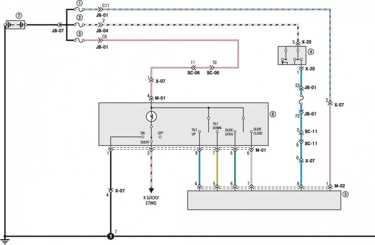 Распиновка киа спектра Figure 21 Sunroof Motor Connections (Kia Spectra 2000-2009: Electrical equipment