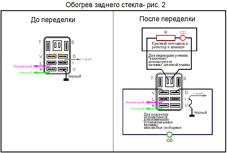 Распиновка кнопки обогрева Распиновка кнопки подогрева стекла