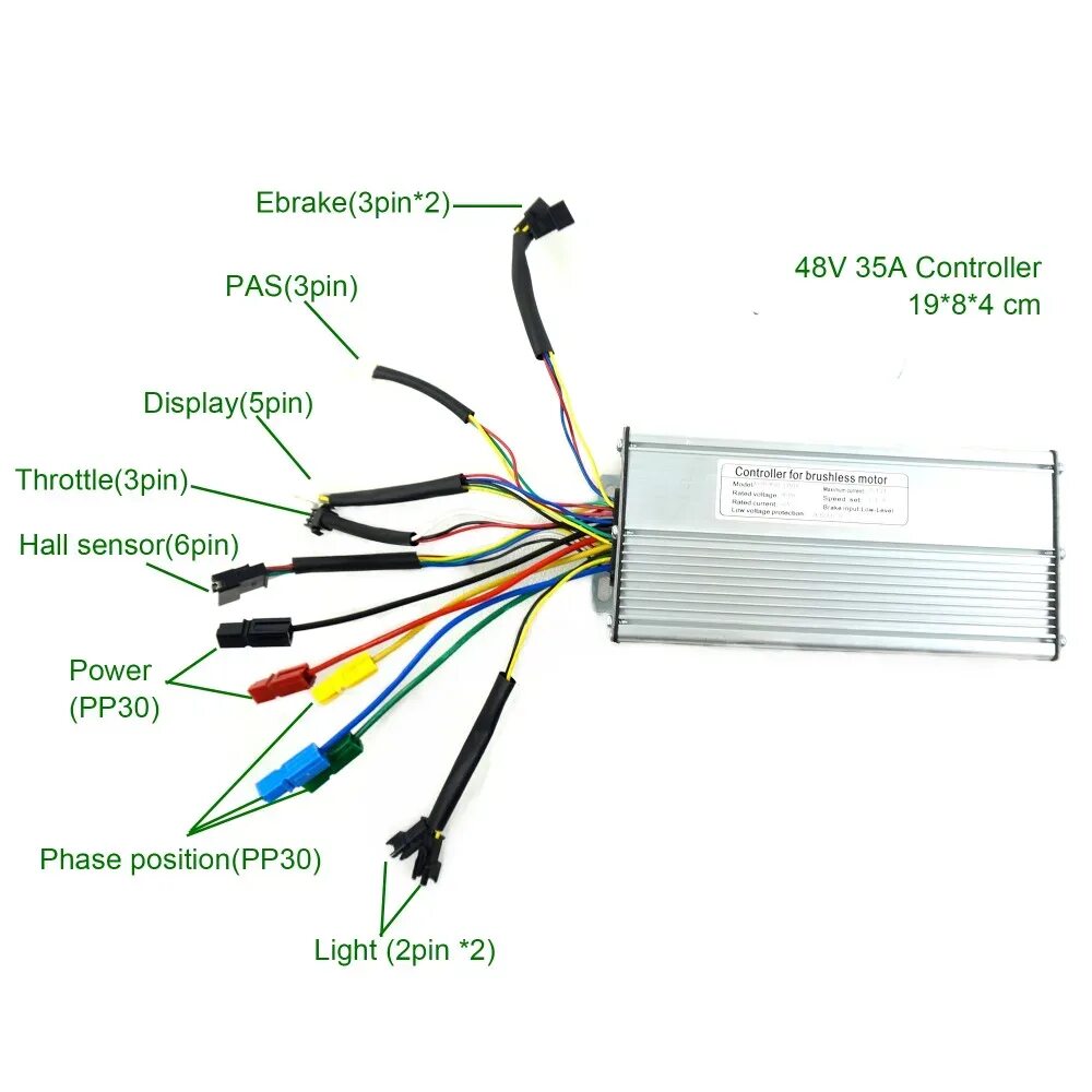 Распиновка контроллера электровелосипеда Greenpedel Kt 48v 30a 35a Big Squarewave Sinewave 12 Mosfet Motor Electric Bicyc