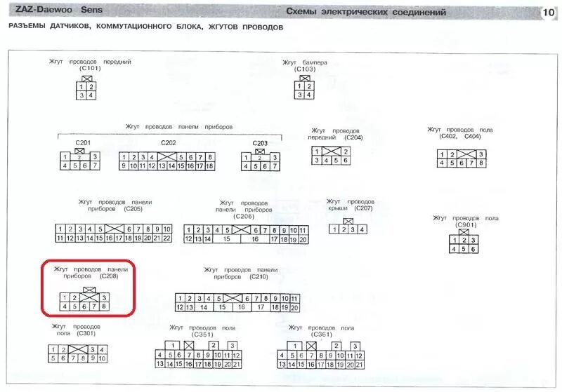 Распиновка ланос Ответы Mail.ru: Разъем С208 (Сенс, Ланос, Шанс, Sens)