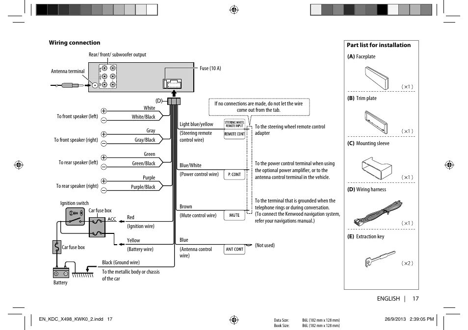 Распиновка магнитолы кенвуд Kenwood KDC-X498 User Manual Page 17 / 50