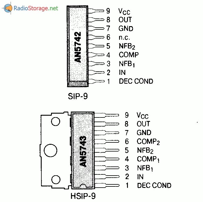 Распиновка микросхем Микросхема AN5742, AN5743 - предусилитель НЧ (0,3-1,3Вт, 12В)