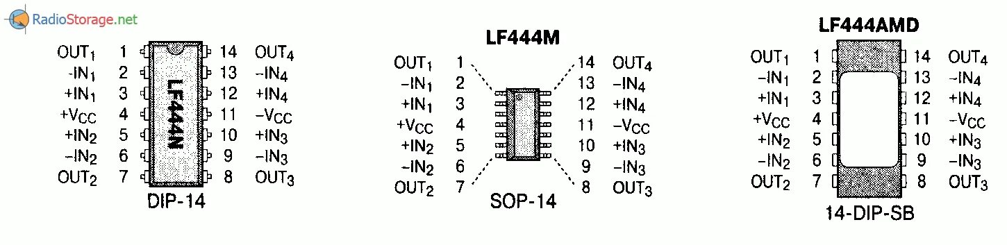 Распиновка микросхем Микросхема LF444 - операционный усилитель на 4 канала