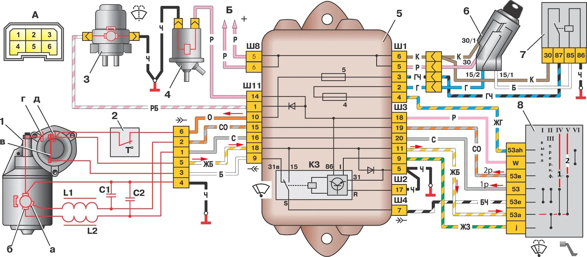 Распиновка моторчика дворников ваз Электрика 093: стеклоочиститель, прикуриватель, генератор. Жилет сигнальный. - L