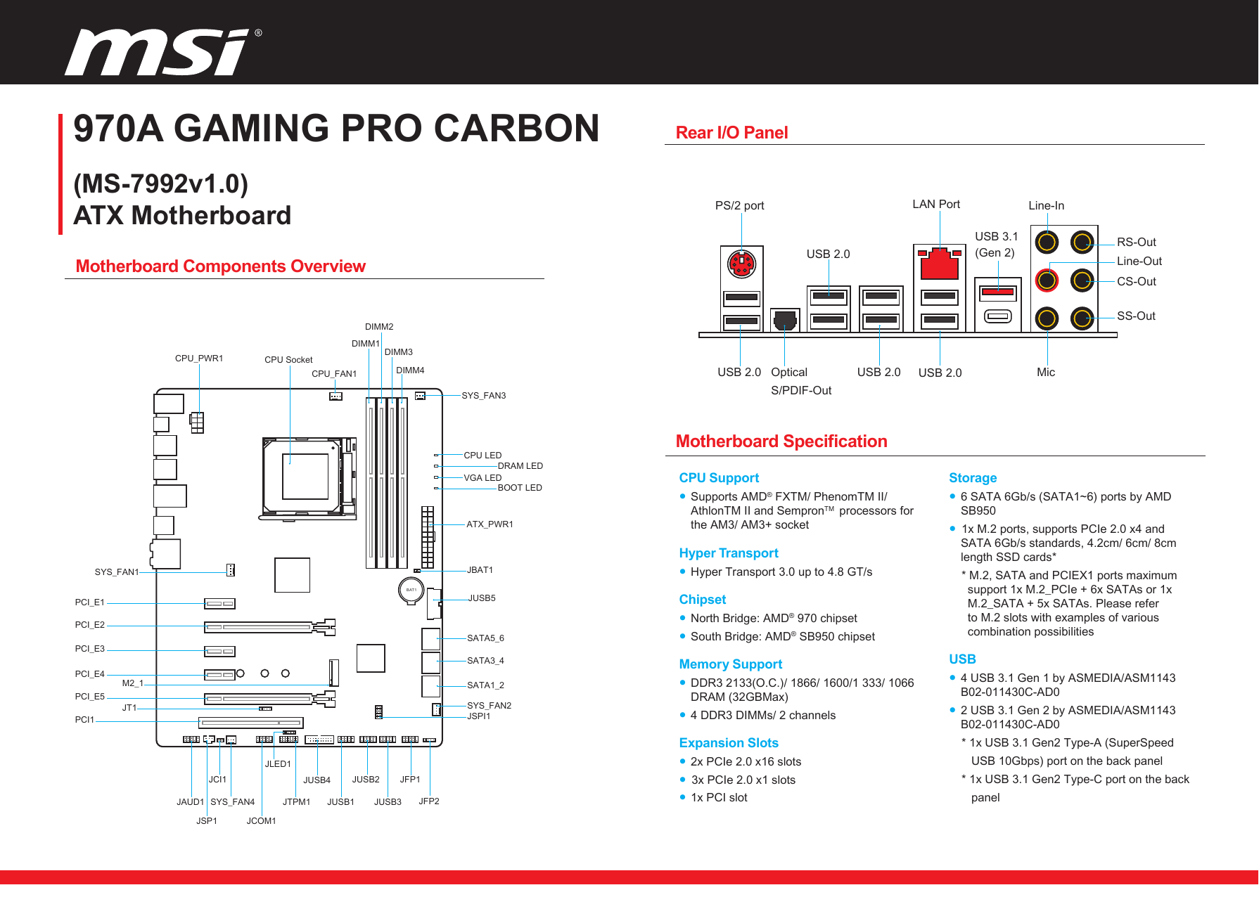 Распиновка msi MSI 970A GAMING PRO CARBON MS-7992v1.0 Datasheet Manualzz