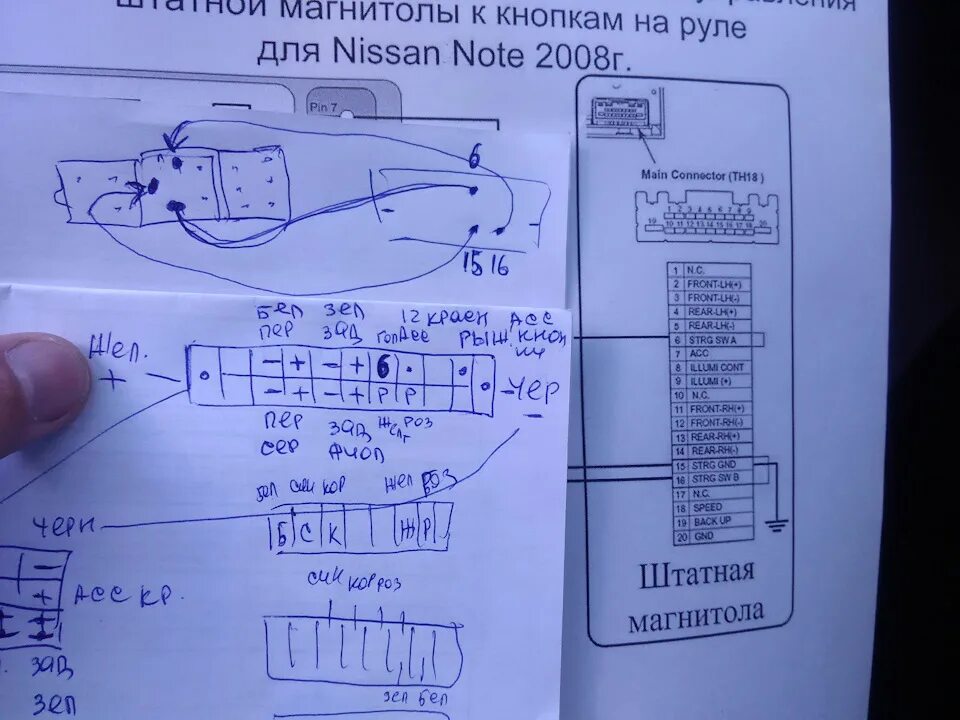 Распиновка ниссан тиида Подключение кнопок мультируля. - Nissan Note (1G), 1,6 л, 2013 года автозвук DRI