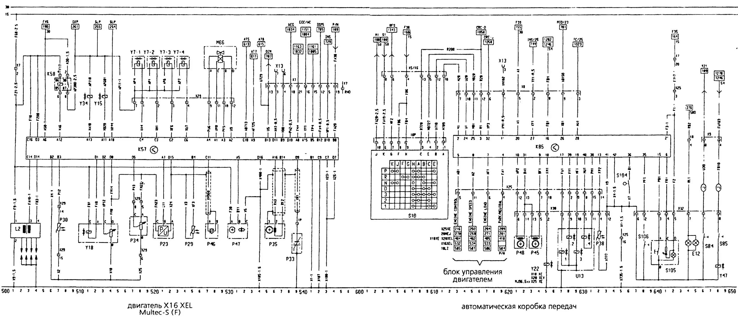 Распиновка опель астра X16 XEL Multec-S (F) engine, automatic transmission (Opel Vectra B 1995-2002, pe