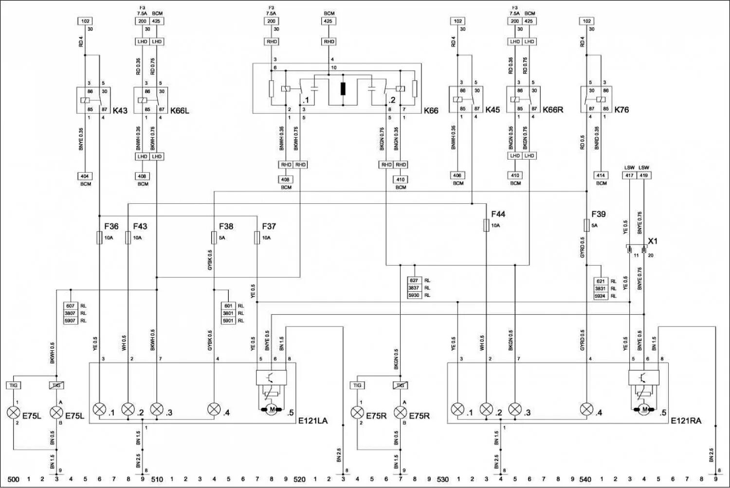 Распиновка опель корса Scheme No. 27: headlights (except xenon headlights) (Opel Corsa C 2000-2006, pet