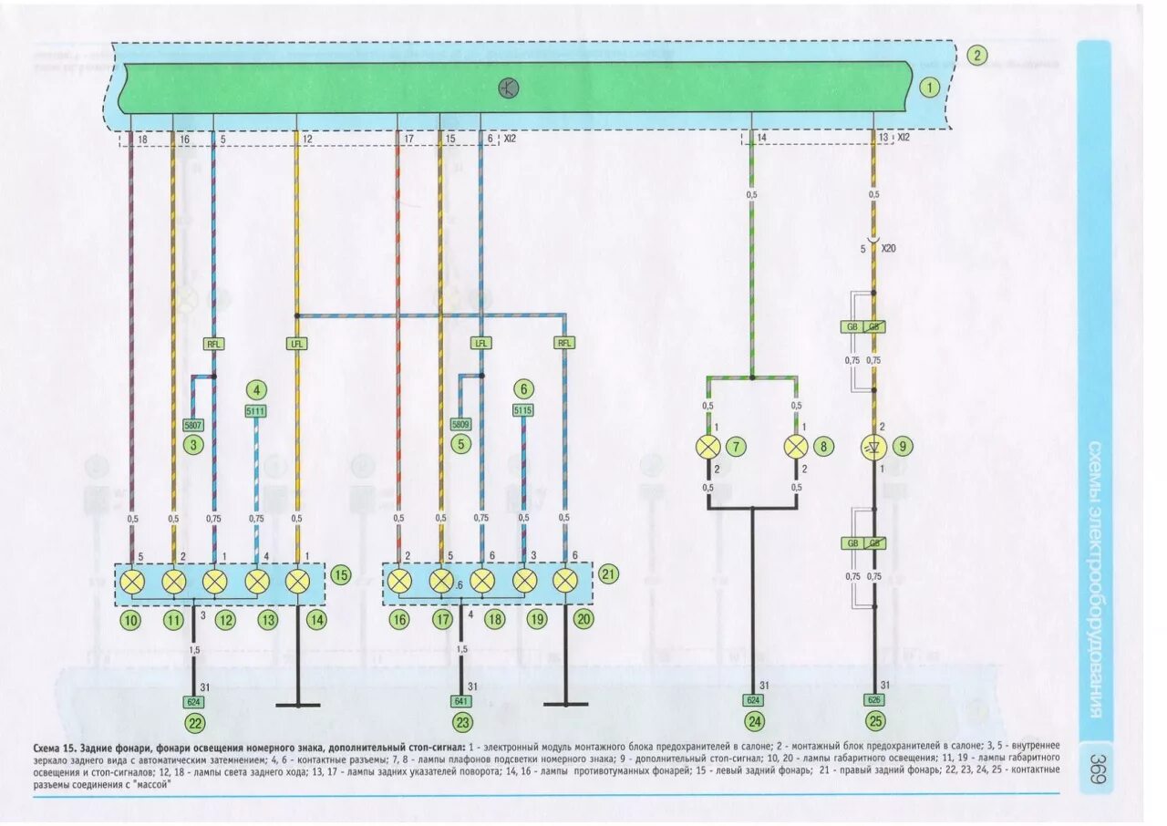 Распиновка опель корса Corsa D Принципиальная схема. Задние фонари, фонари освещения номерного знака, д