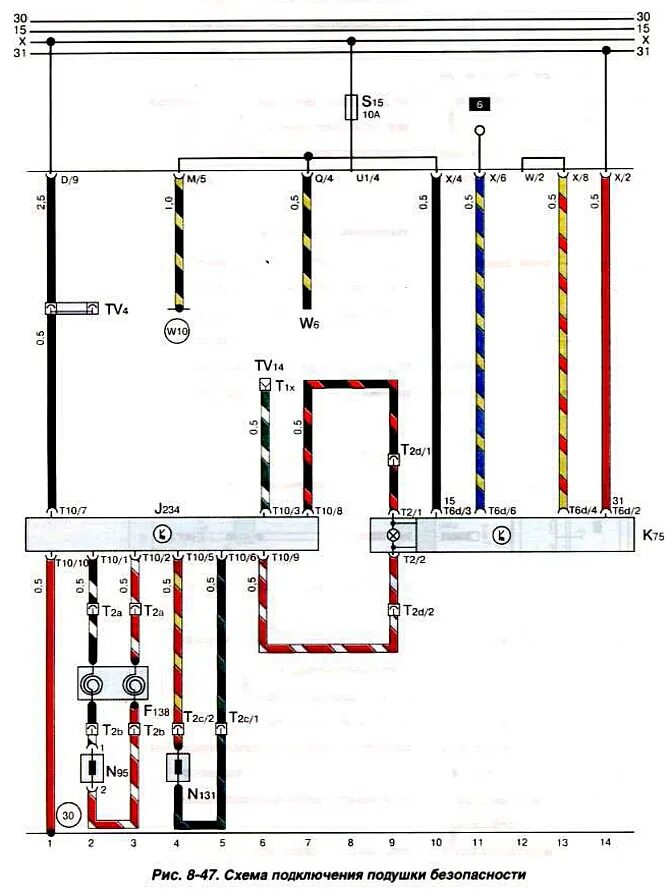 Распиновка пассат Volkswagen Passat 1988-1996: Airbag Wiring Diagram (Electrical equipment / Elect