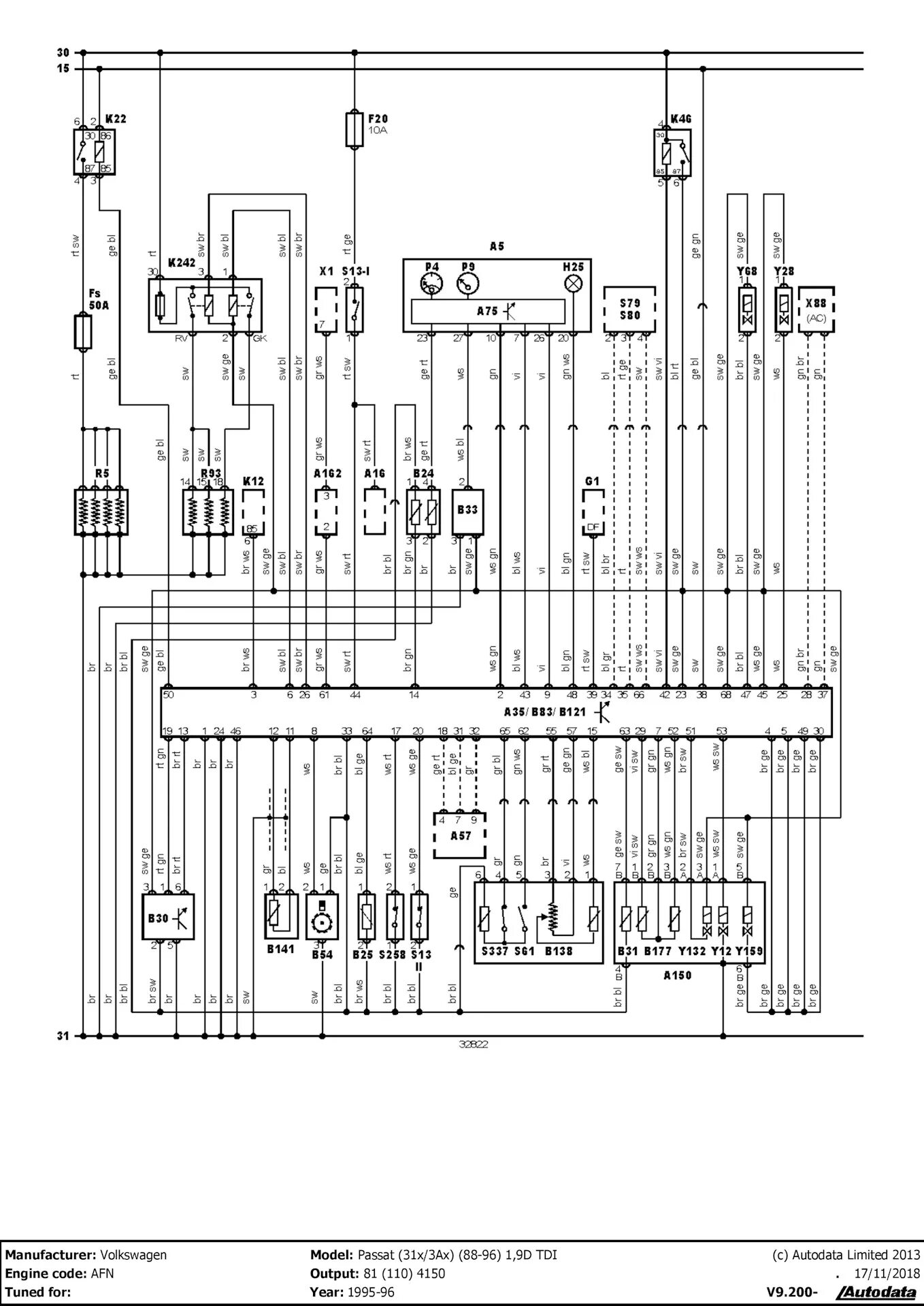 Распиновка пассат б4 Система управления двигателем Volkswagen Passat 1.9tdi(AFN) 1995-96 - DRIVE2