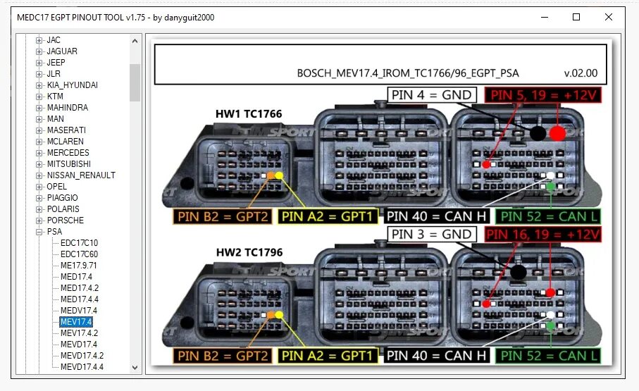 Распиновка pcm MEDC17 EGPT PINOUT TOOL for PCMflash and KTM BENCH