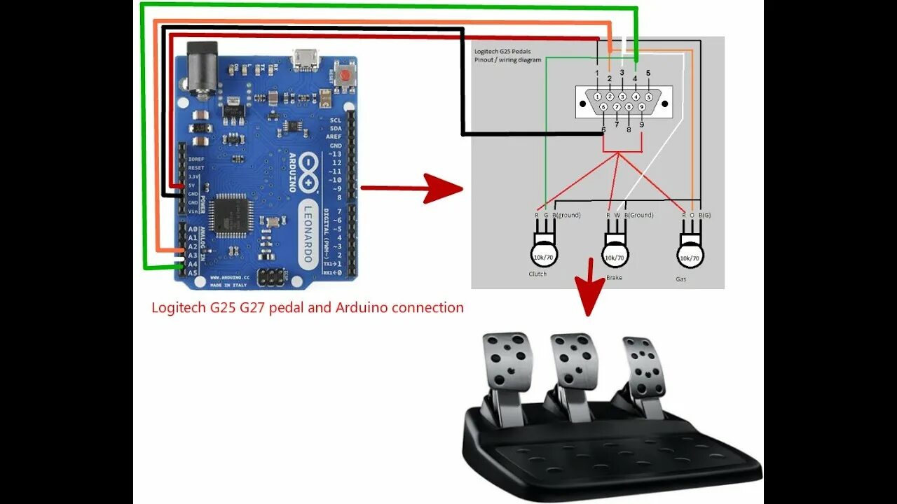 Распиновка педали Logitech G25 G27 pedal and Arduino connection - YouTube