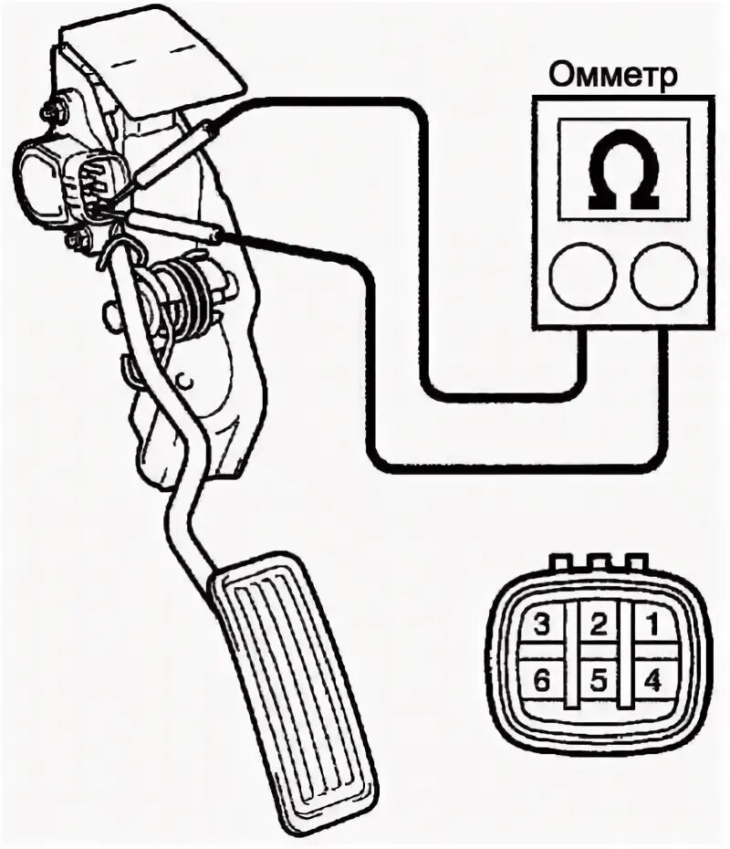 Распиновка педали газа Checks without removal from the car (1ZZ-FE / 3ZZ-FE) (Toyota Corolla Verso 3, 2