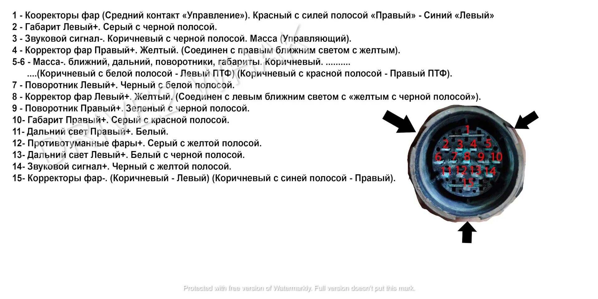 Распиновка подключения фары камаз Распиновка розетки подкапотной (Освещение) - Volkswagen Golf Variant (Mk3), 1,8 